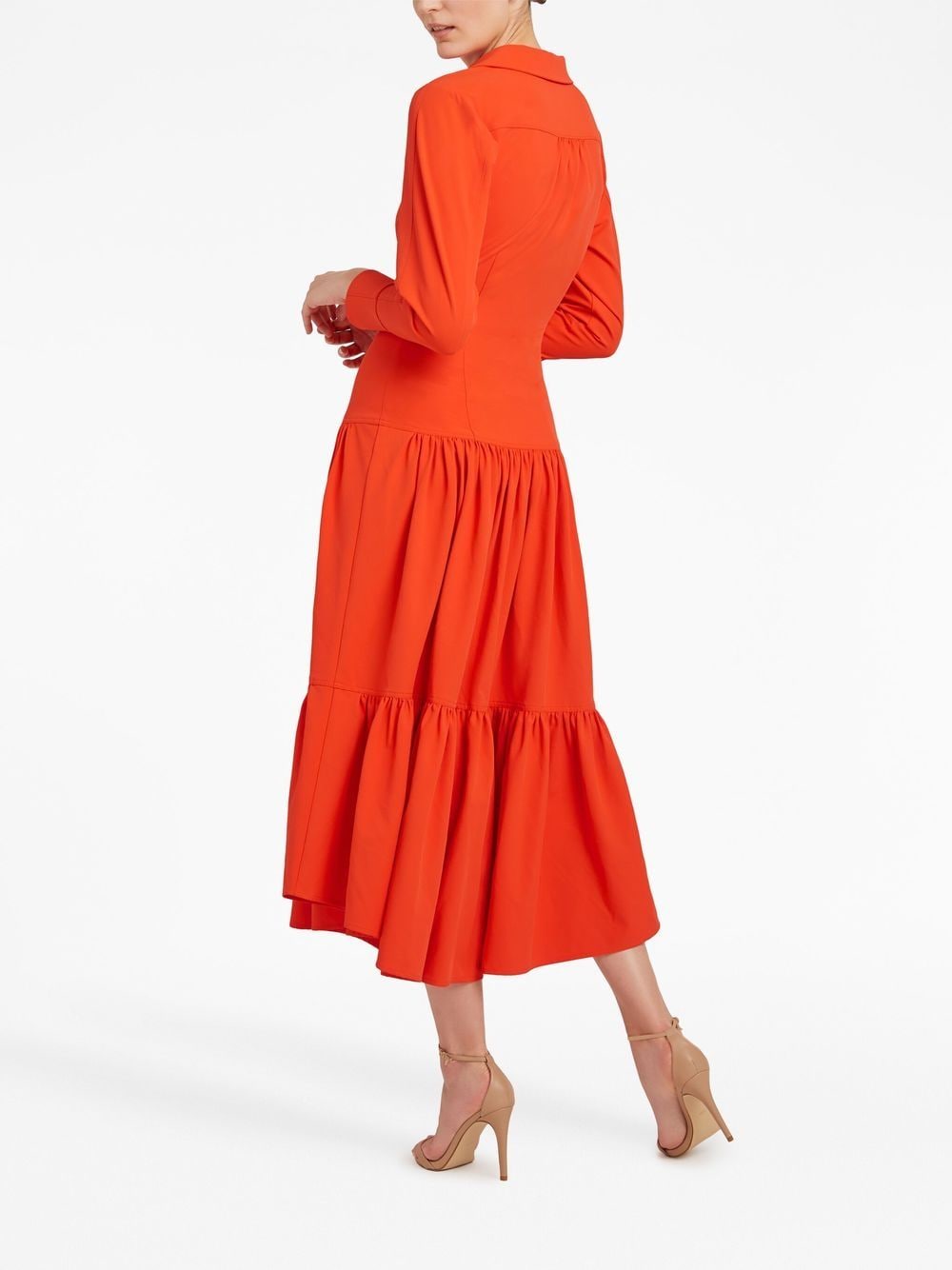 Shop Cinq À Sept Button-up Long Sleeve Tiered Dress In Orange