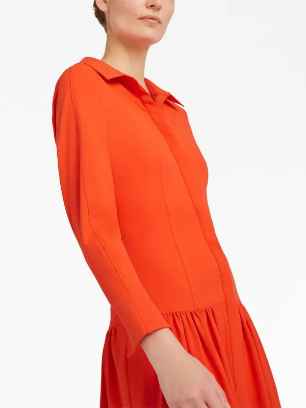 orange long sleeve button up dress Cinq À Sept Button-up Long Sleeve Tiered Dress