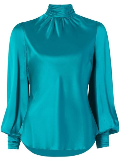 Cinq A Sept Jem high-neck long-sleeve silk blouse