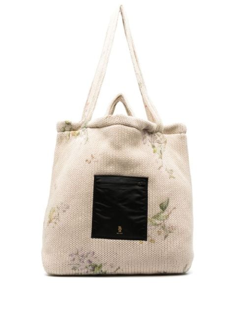 R13 floral-print knitted tote bag