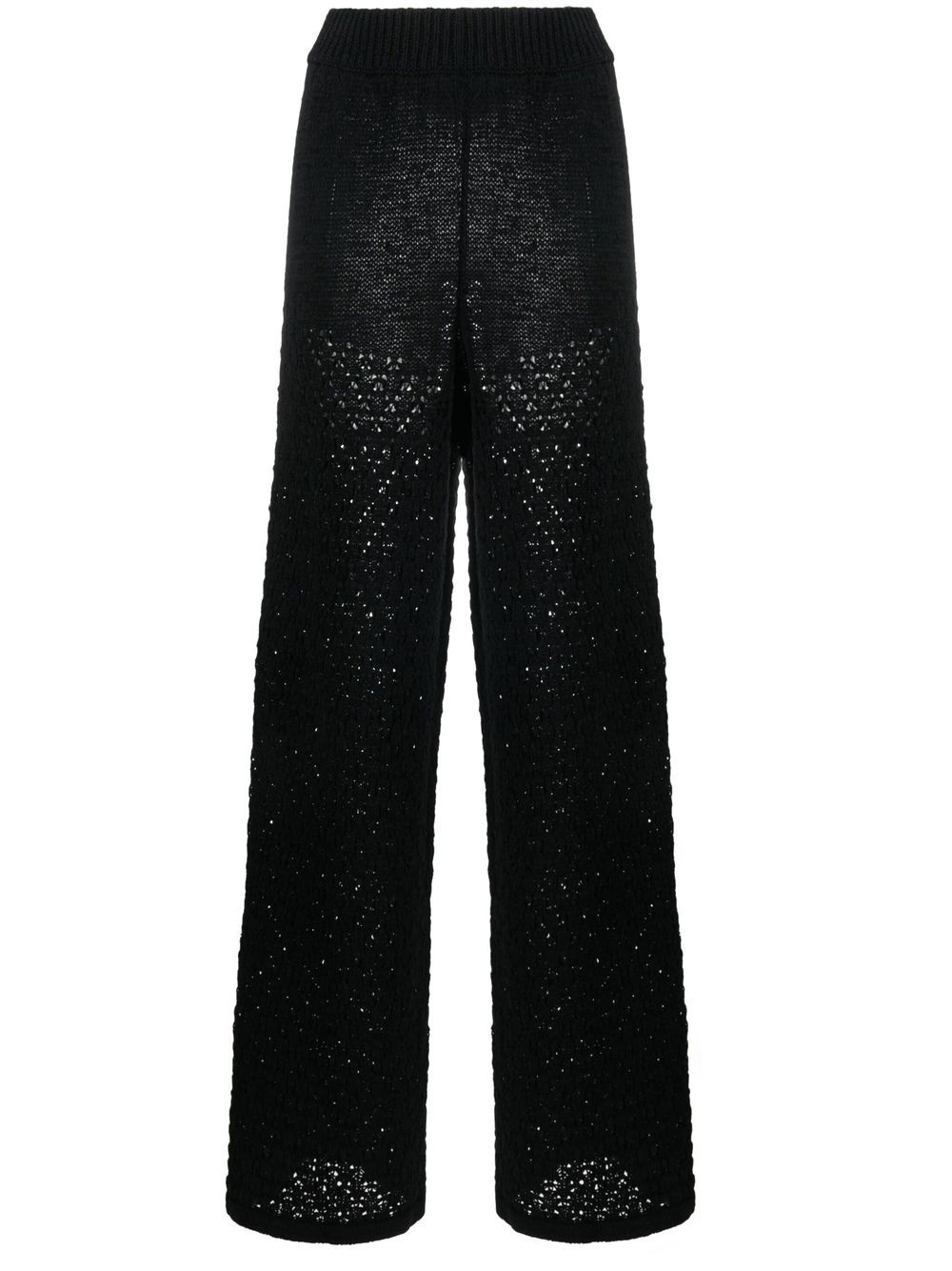 Shop Rotate Birger Christensen Loose-knit High-waisted Trousers In Black