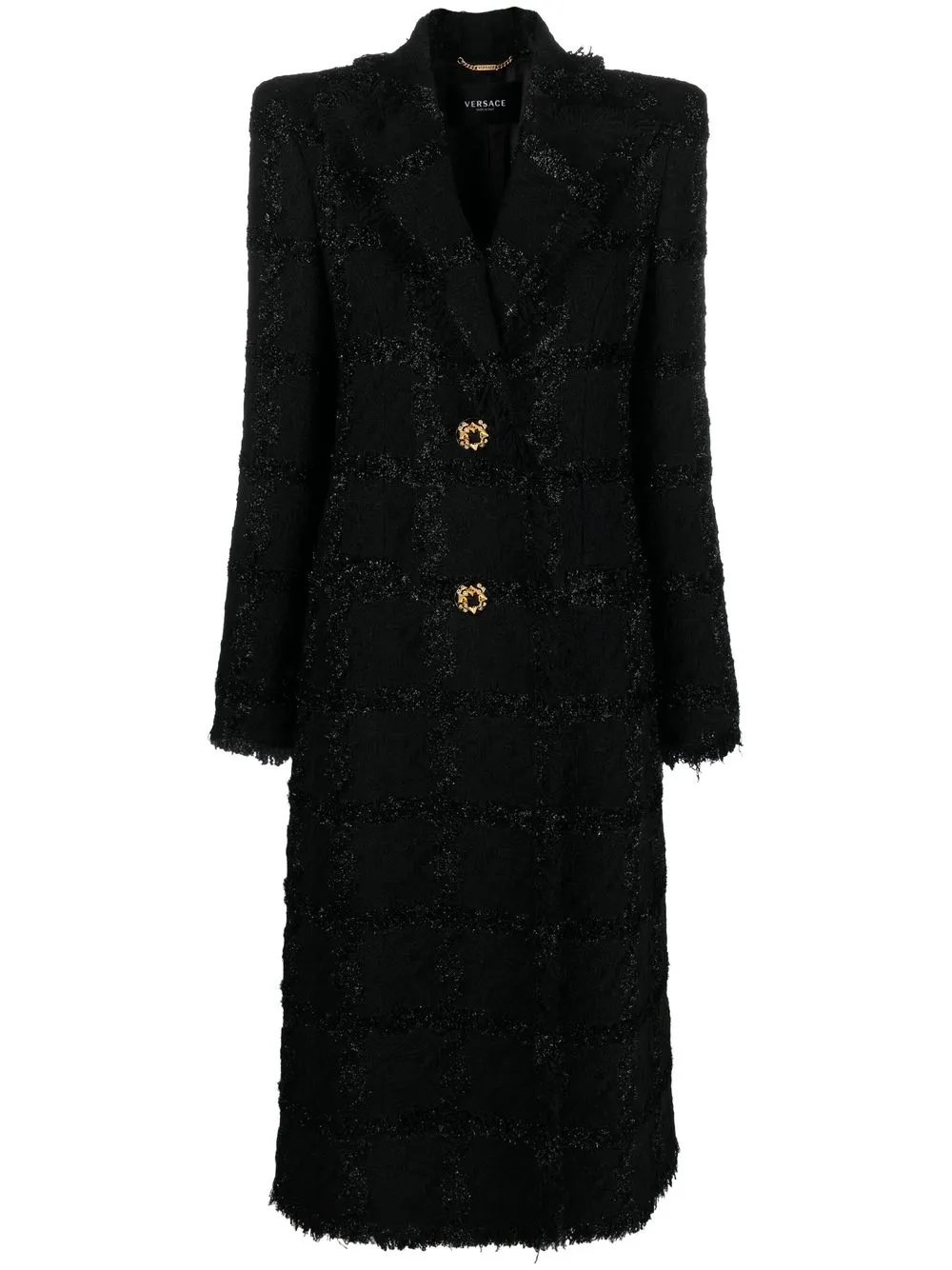 versace single-breasted tweed coat - black