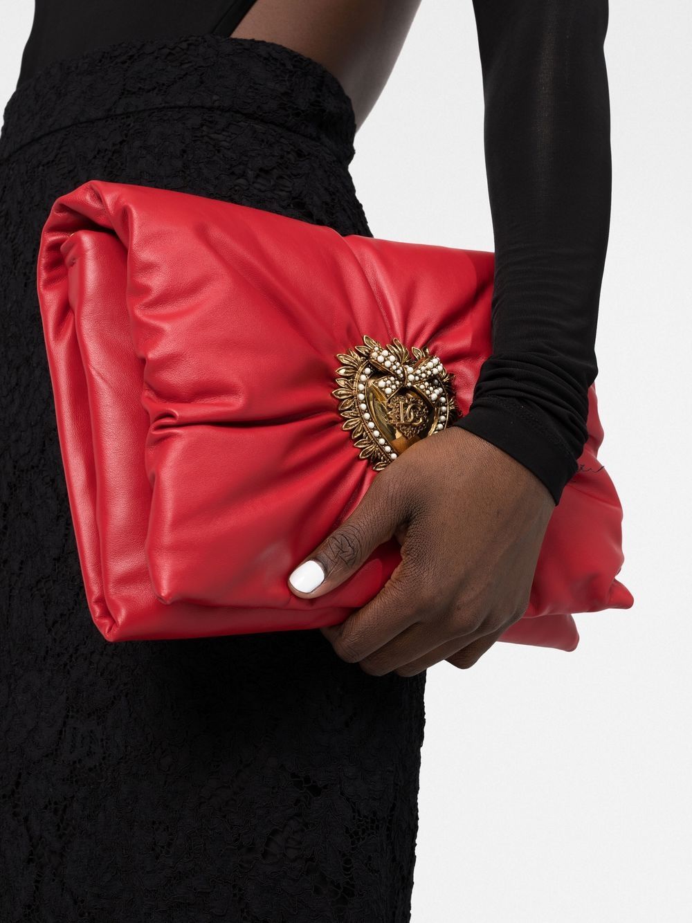 Shop Dolce & Gabbana Medium Devotion Soft Clutch In Red