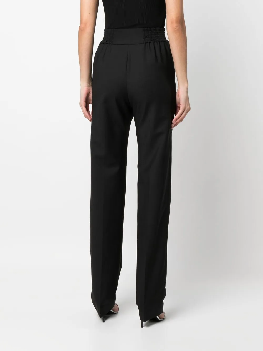 Atlein Smoked-waist Wool Trousers In Black