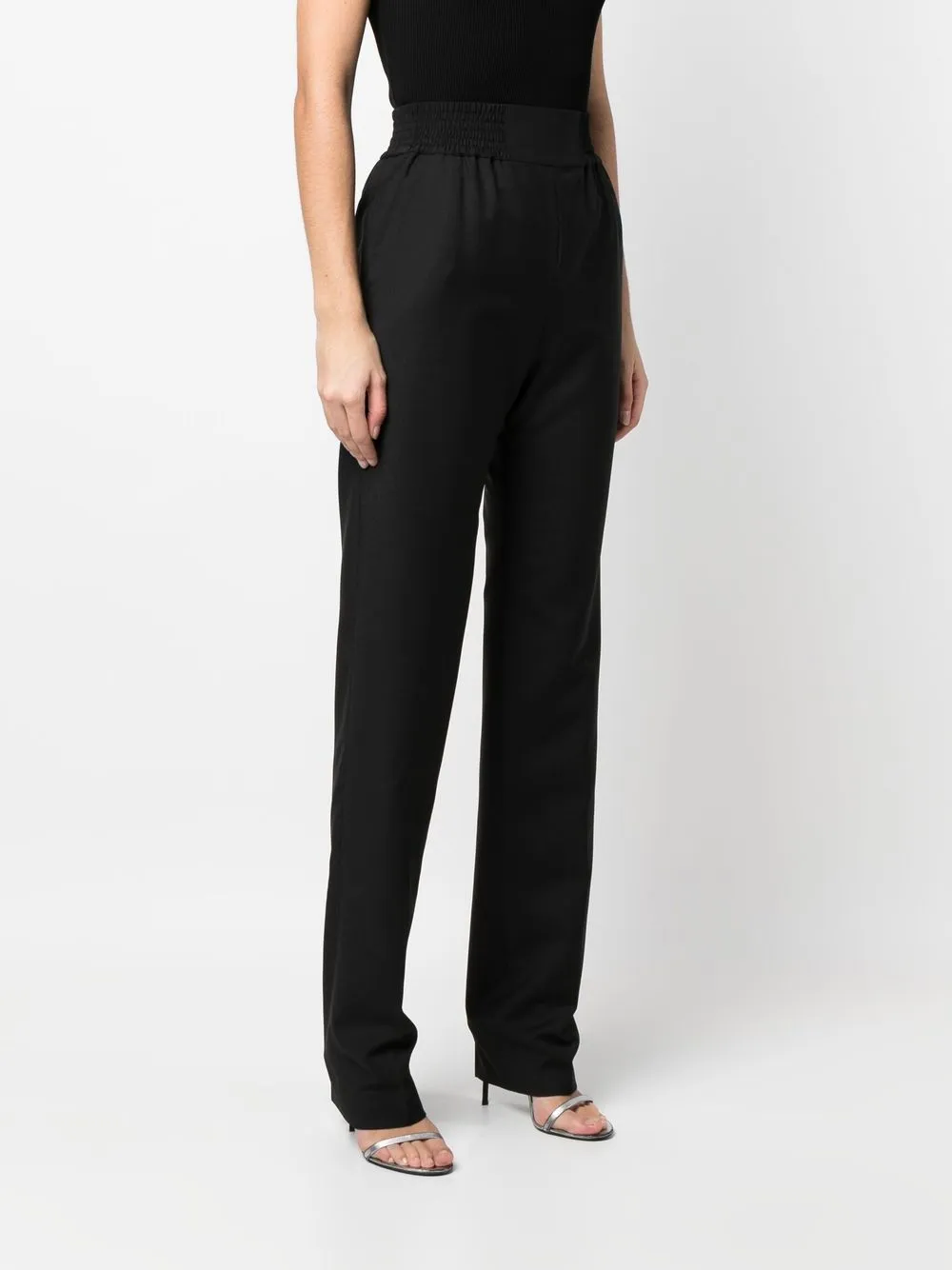 Atlein Smoked-waist Wool Trousers In Black