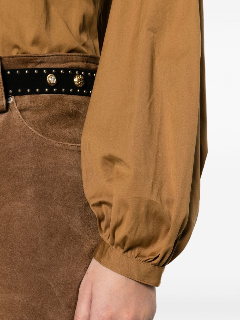 Shop Polo Ralph Lauren Sina Long-sleeve Cotton Blouse In Brown