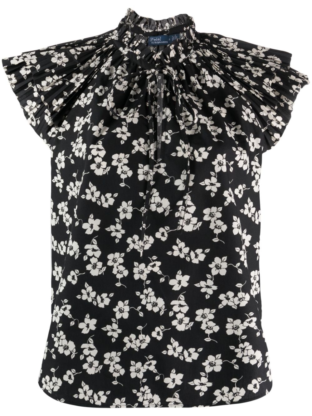 Polo Ralph Lauren Ruffle-trim Floral Blouse In Black