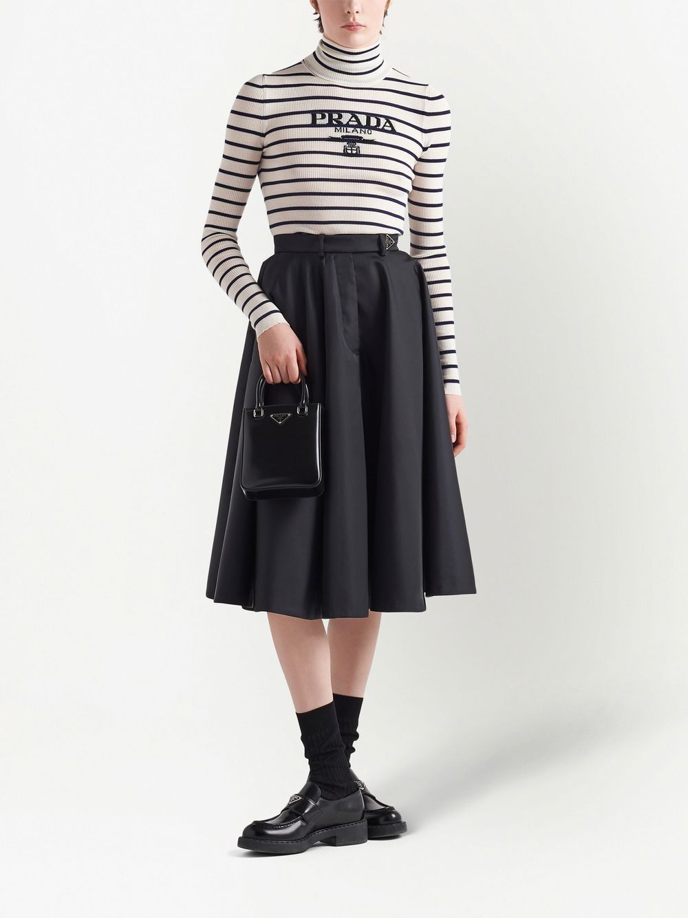 Shop Prada Pleated Full Skirt In Black