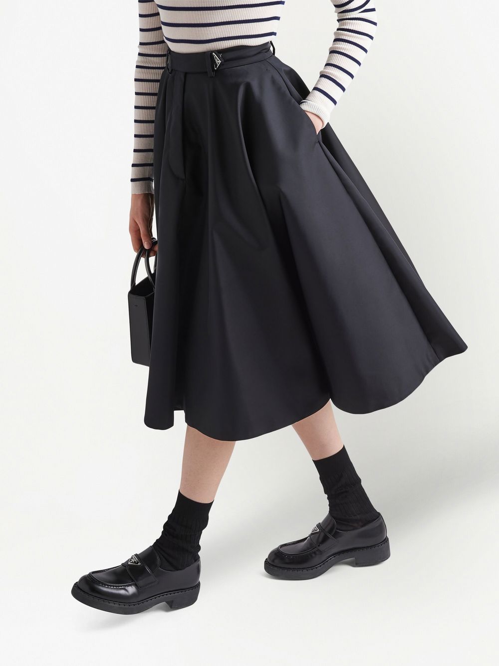 Shop Prada Pleated Full Skirt In Black