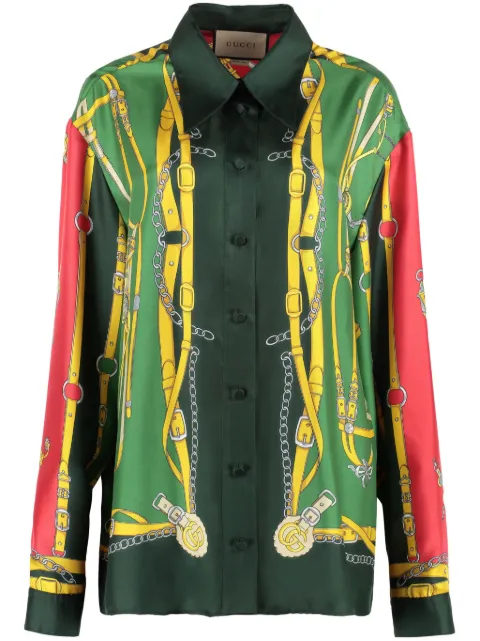 Gucci Harness-print silk shirt