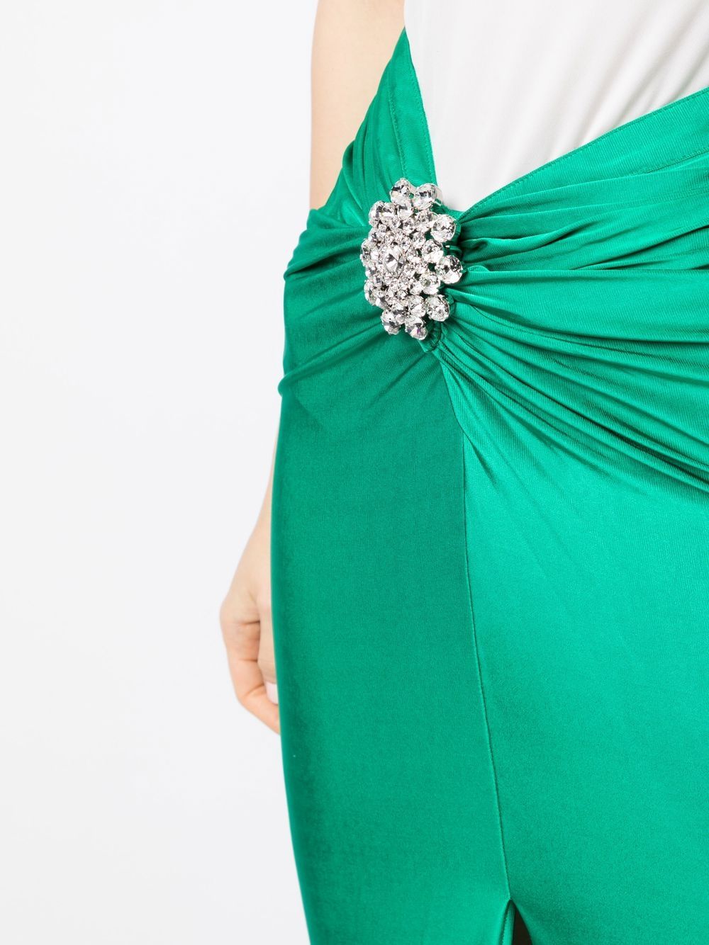 Shop Rabanne Rhinestone-embellished Satin Skirt In Green