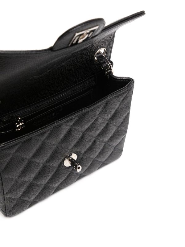 Chanel Rectangular Flap Quilted Caviar Silver-tone Mini Black in