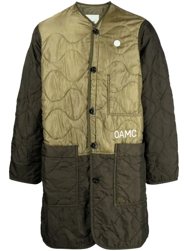 OAMC slogan-print Quilted Coat - Farfetch