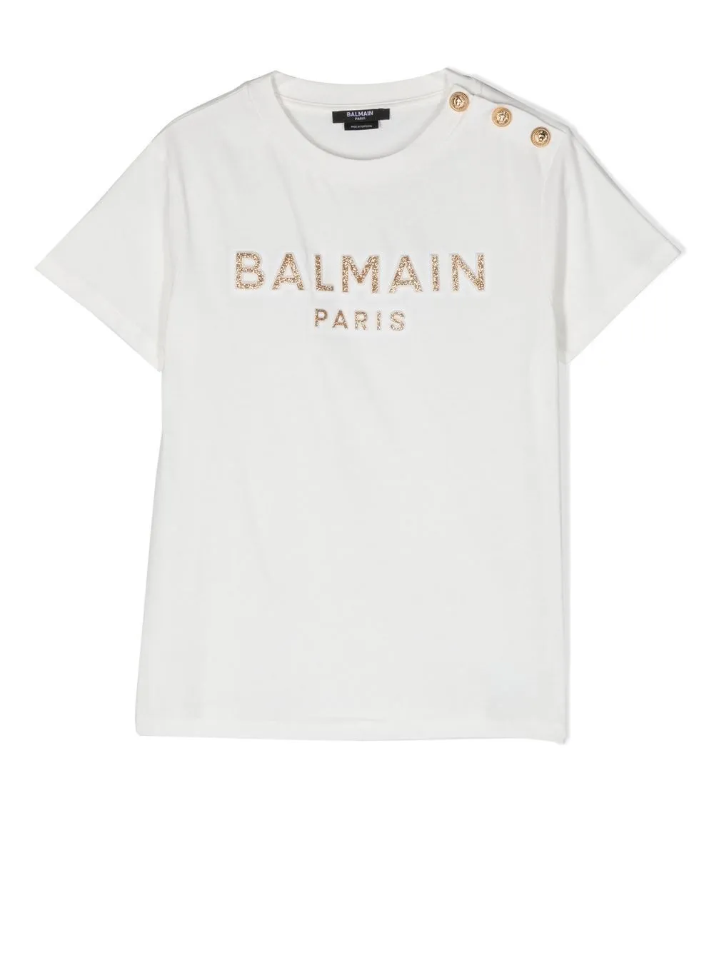 Shop Balmain Glitter-logo Lion-stud T-shirt In White