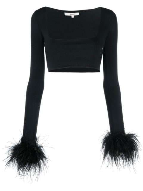 MANURI feather-cuff crop top