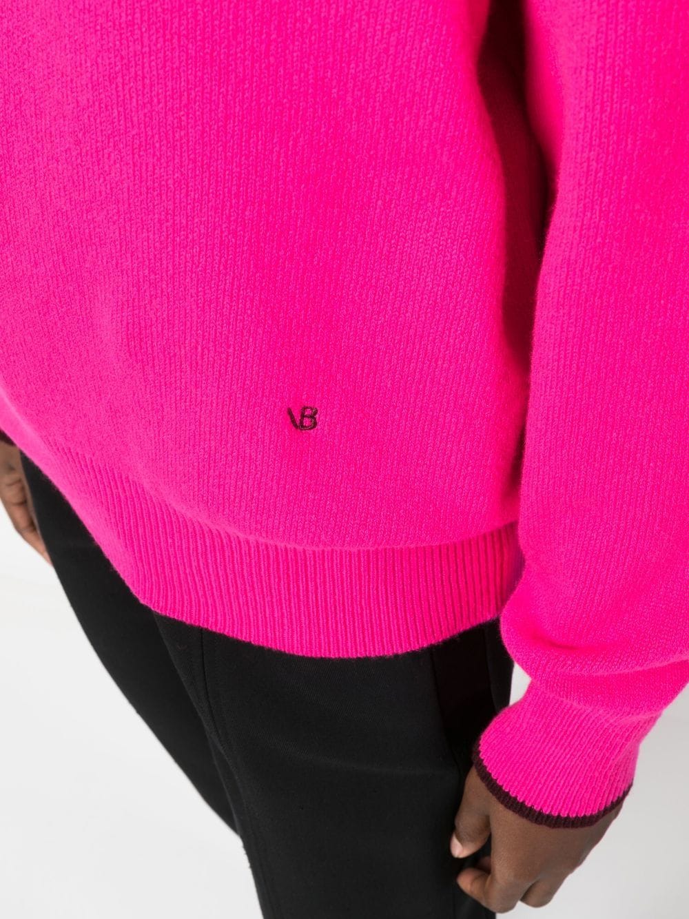 Shop Victoria Beckham Logo-embroidered V-neck Jumper In Pink