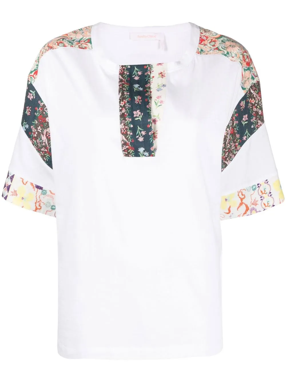 

See by Chloé floral-print panel T-shirt - White