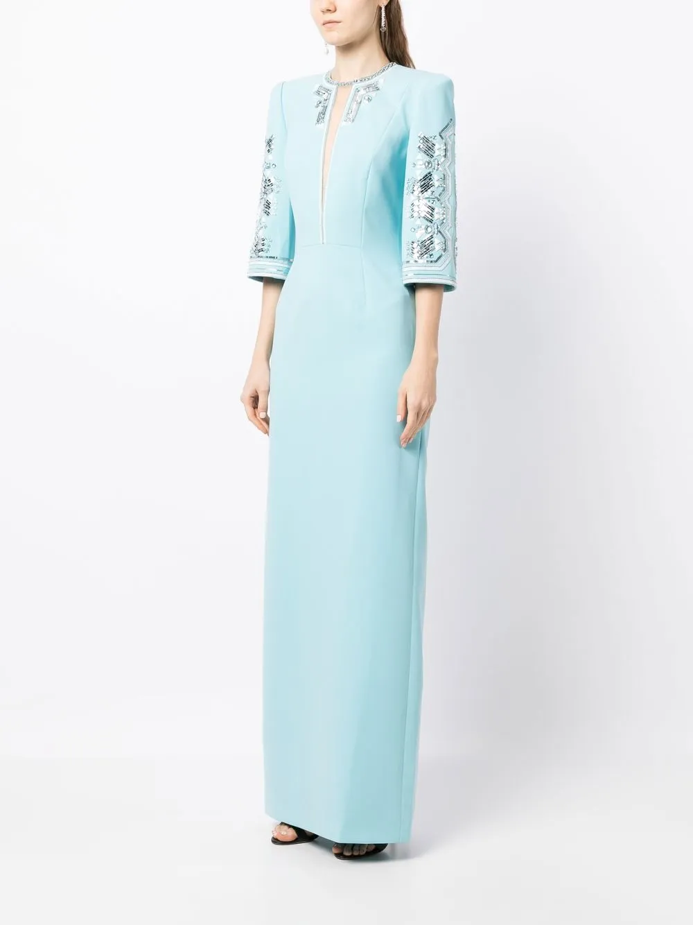 Jenny Packham Ava threequarter Sleeve Gown Farfetch