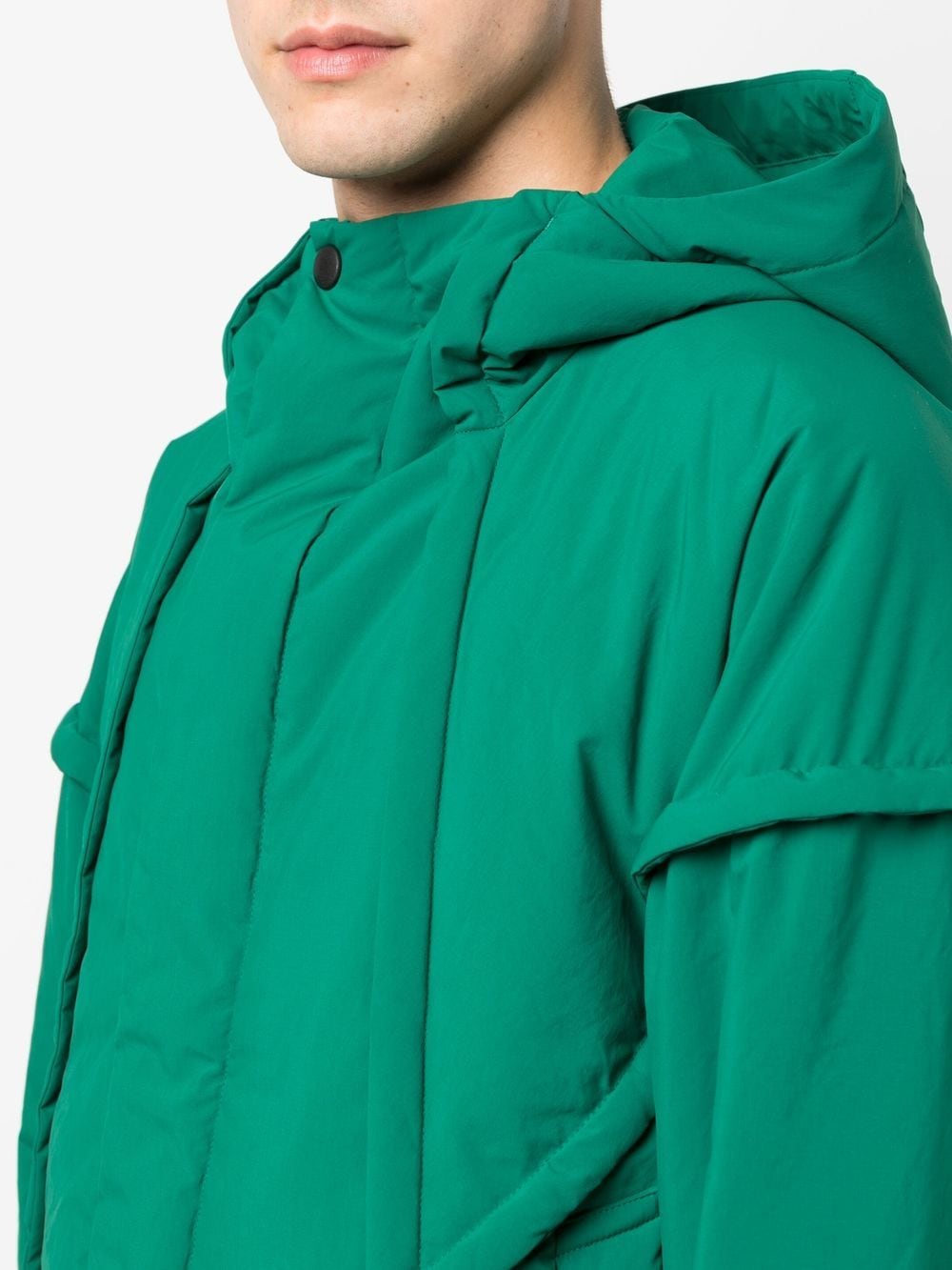 Shop Issey Miyake Frame Hooded Padded Jacket In Green