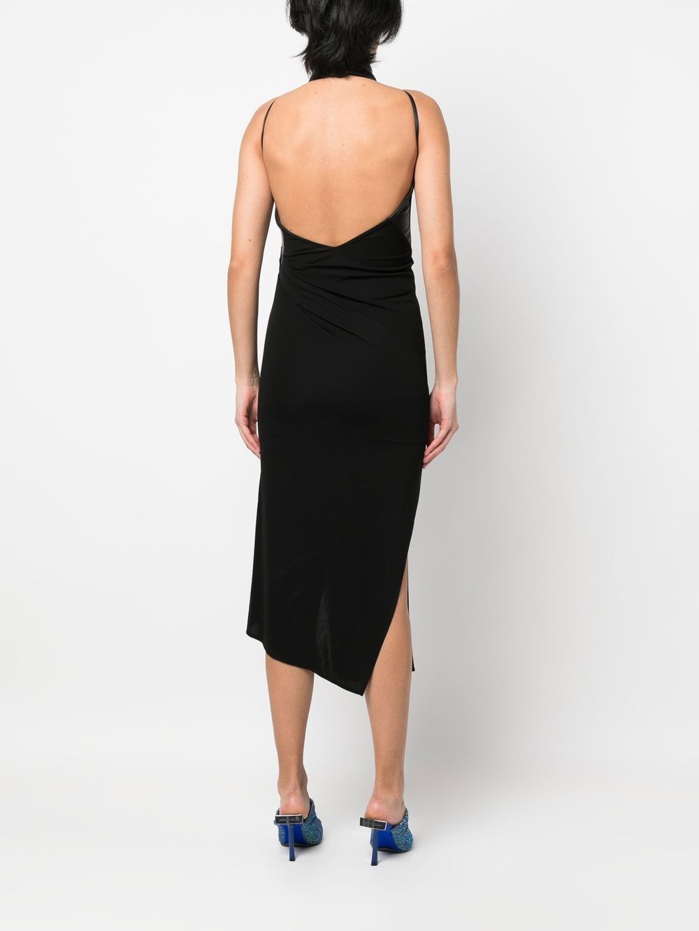 Shop Helmut Lang Halterneck Asymmetric Midi Dress In Black
