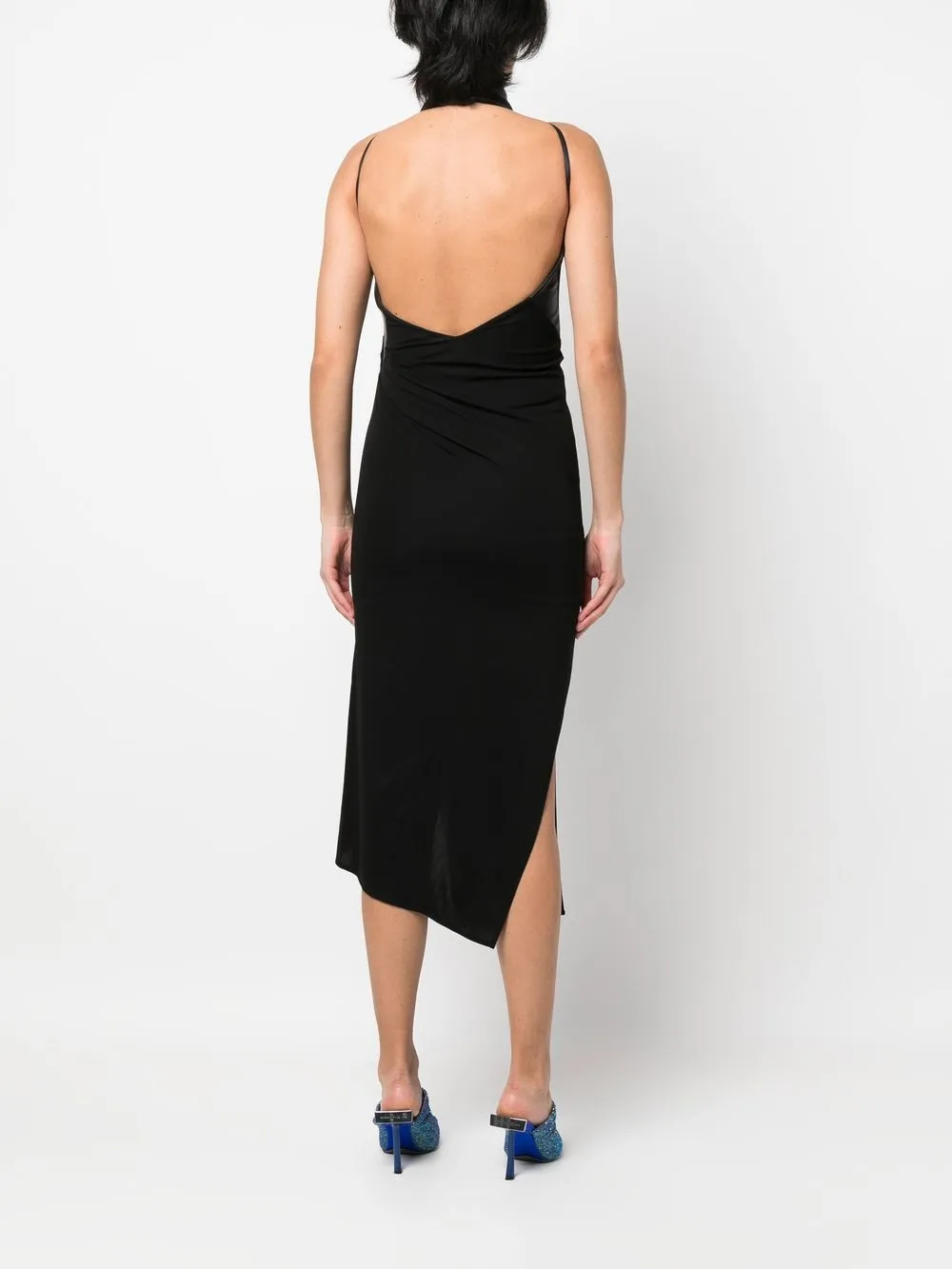 Helmut Lang Ruched Mock Neck Midi Dress In Black