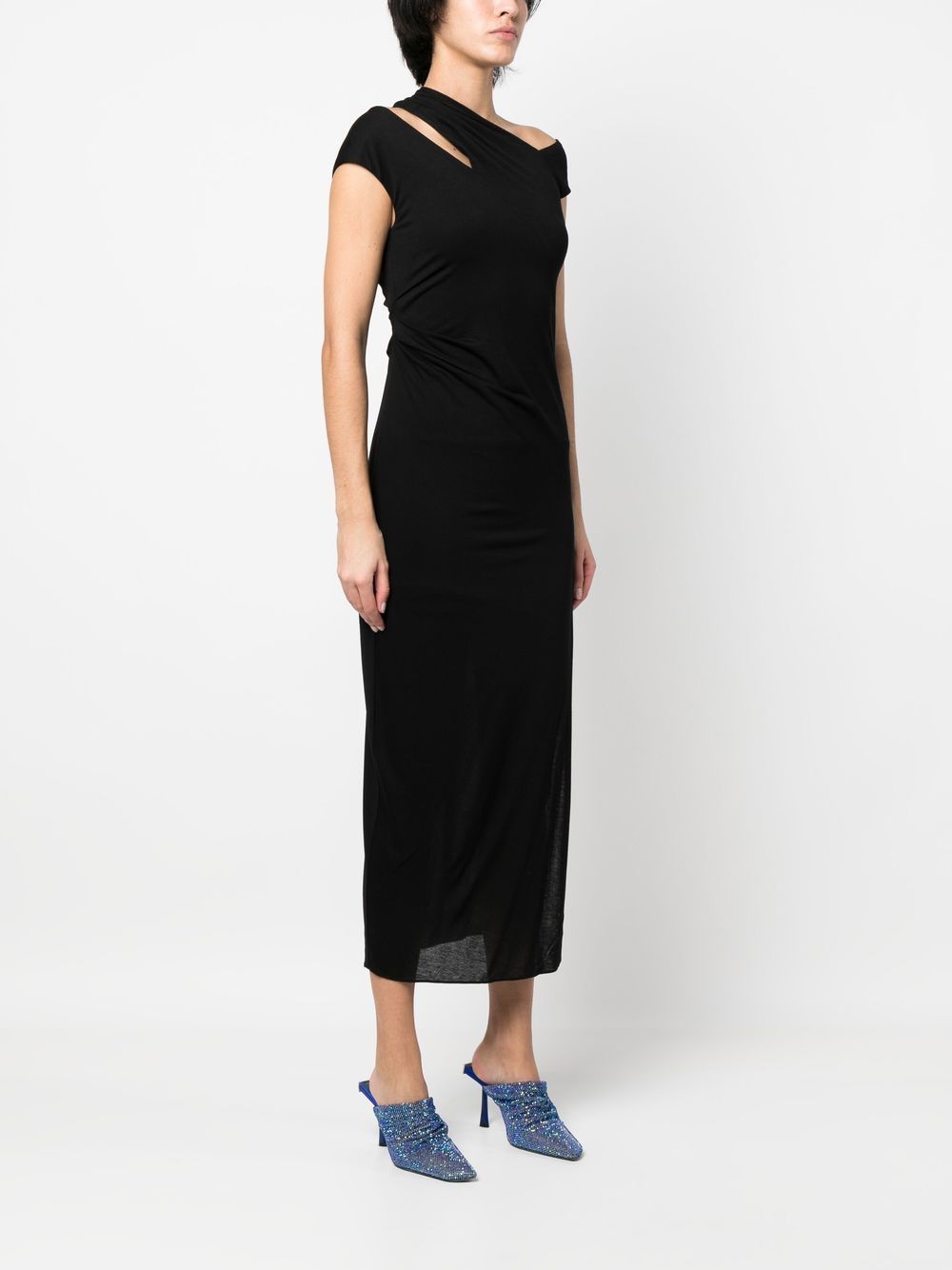 Shop Helmut Lang Asymmetric Jersey Midi-dress In Black