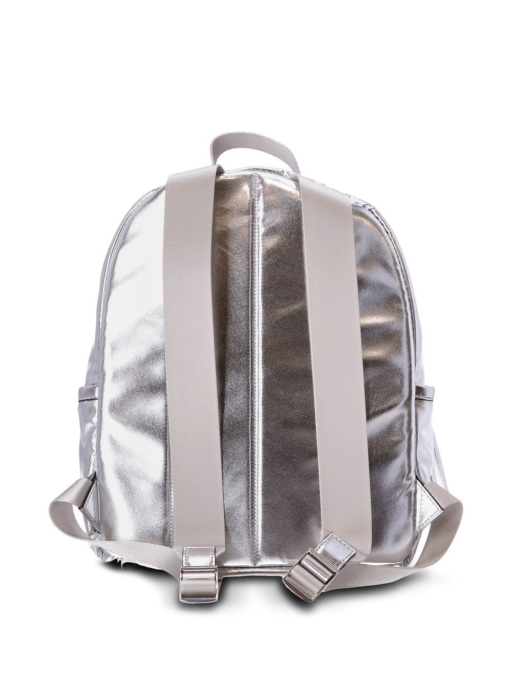 Shop Michael Kors Logo-lettering Metallic Backpack In Silver