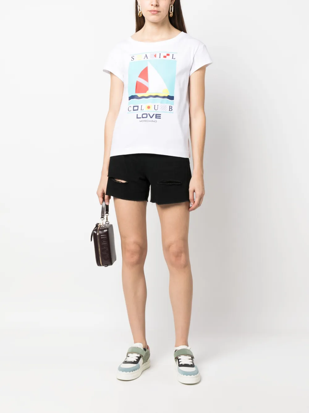 Love Moschino T-shirt met kapmouwen - Wit