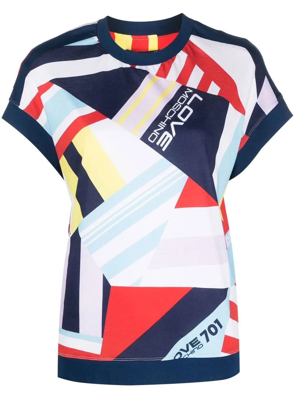 Love Moschino patchwork-print short-sleeve T-shirt - Blue