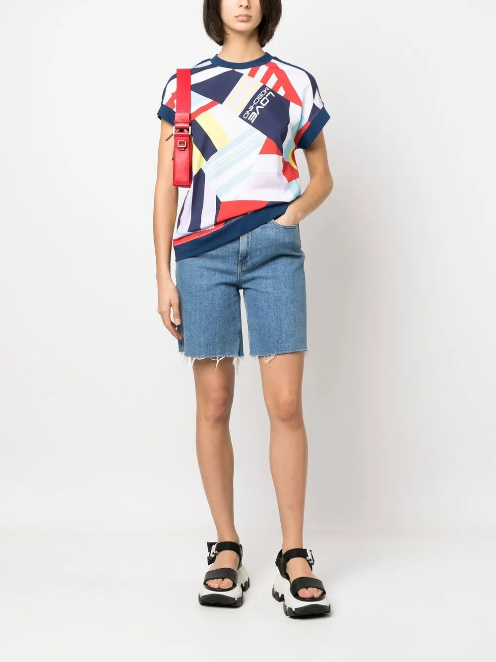 Love Moschino T-shirt met patchwork - Blauw