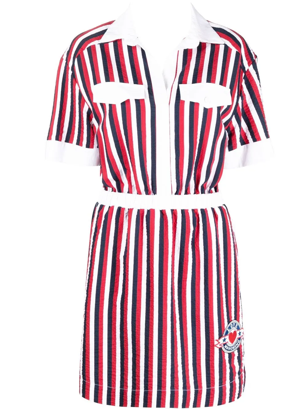 Love Moschino Striped Elasticated Waist Shirt Dress In White