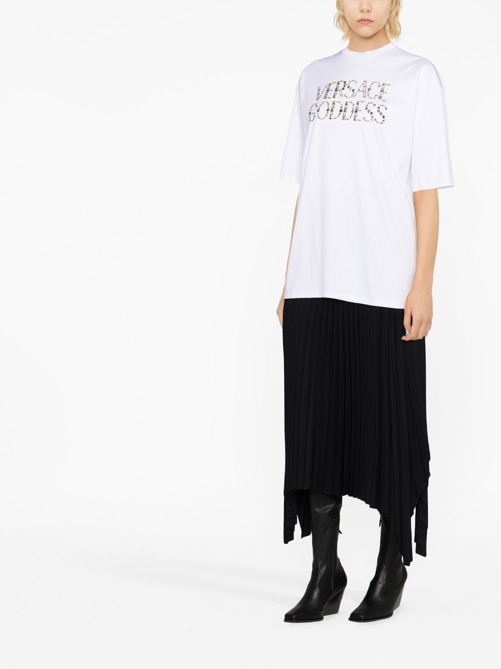 Shop Versace Goddess-print T-shirt In White