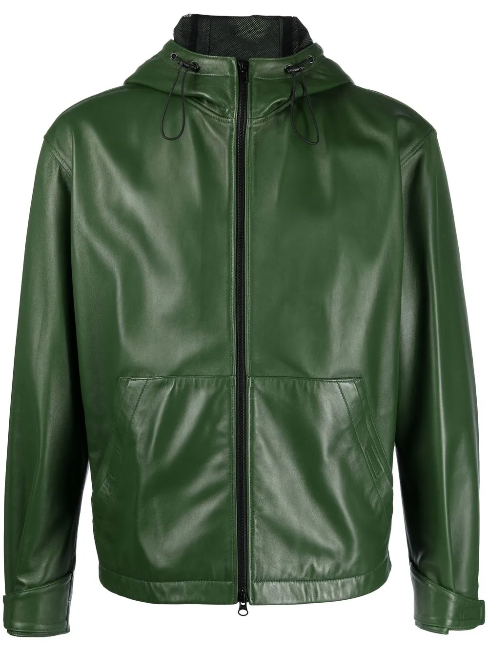 

Tagliatore hooded leather zip jacket - Green