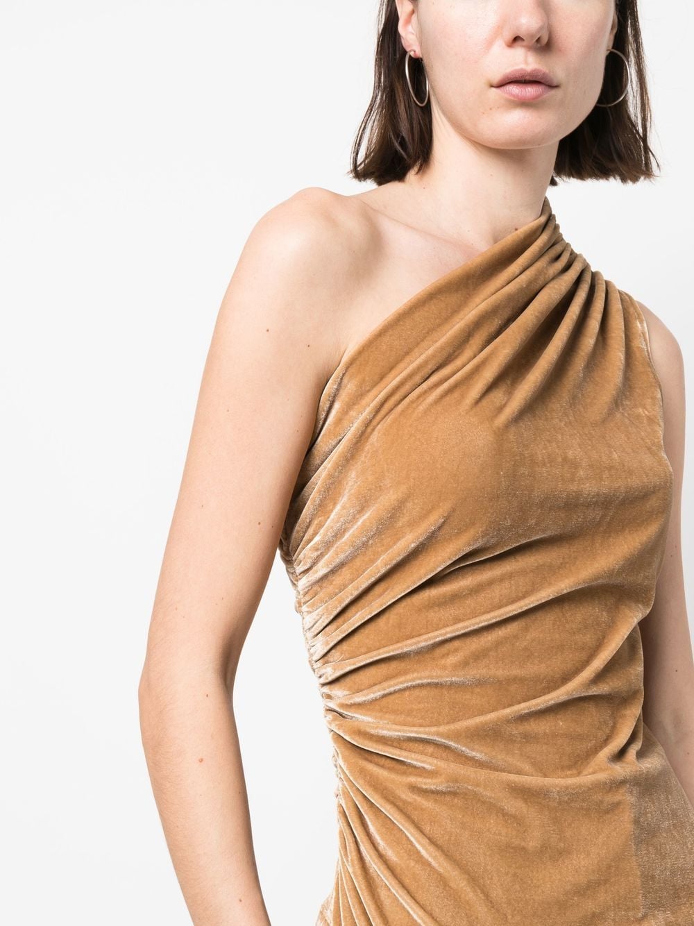 Shop Atlein One-shoulder Velvet Top In Braun