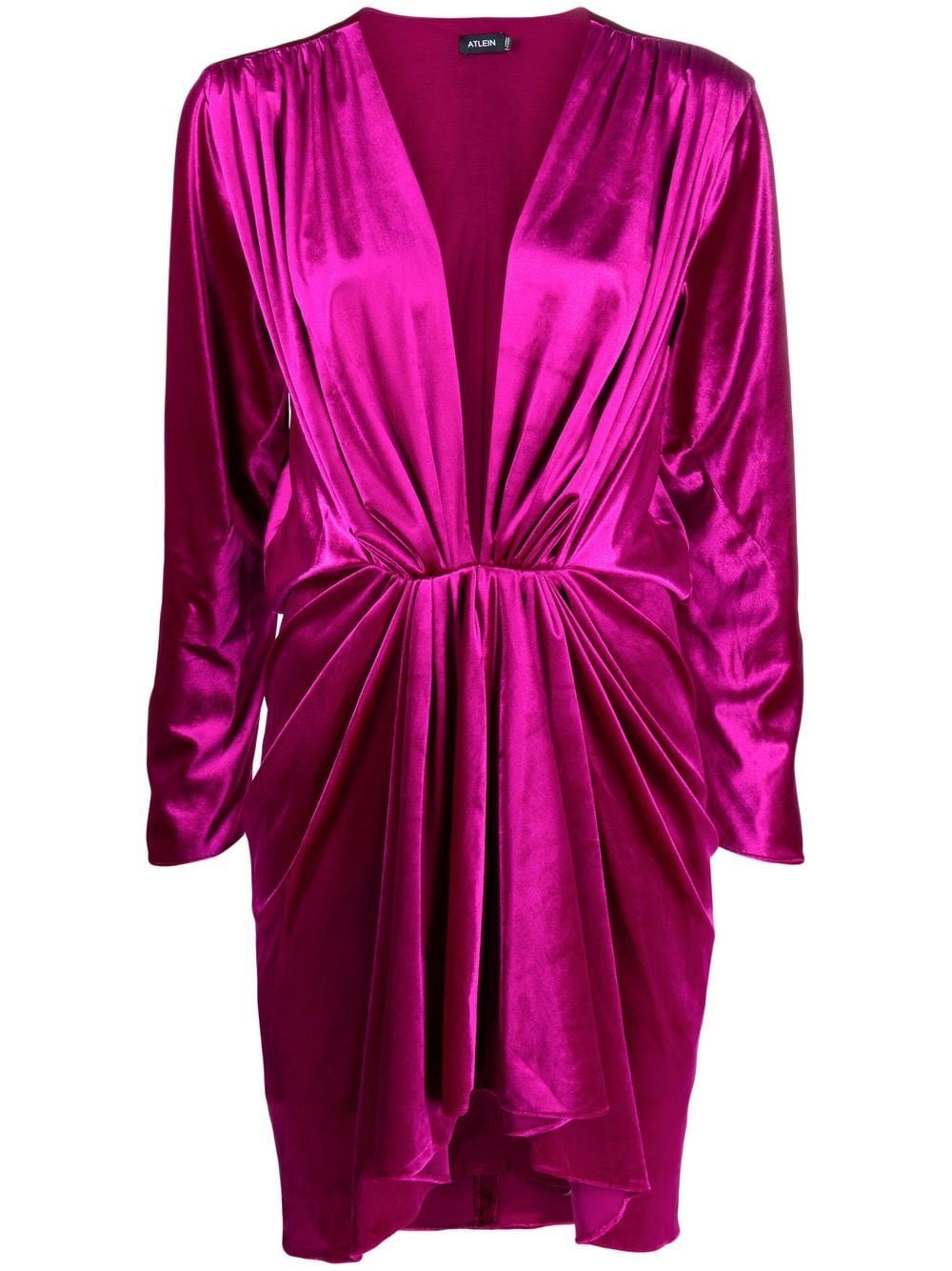 Shop Atlein Satin Plunge-neck Mini Dress In Pink