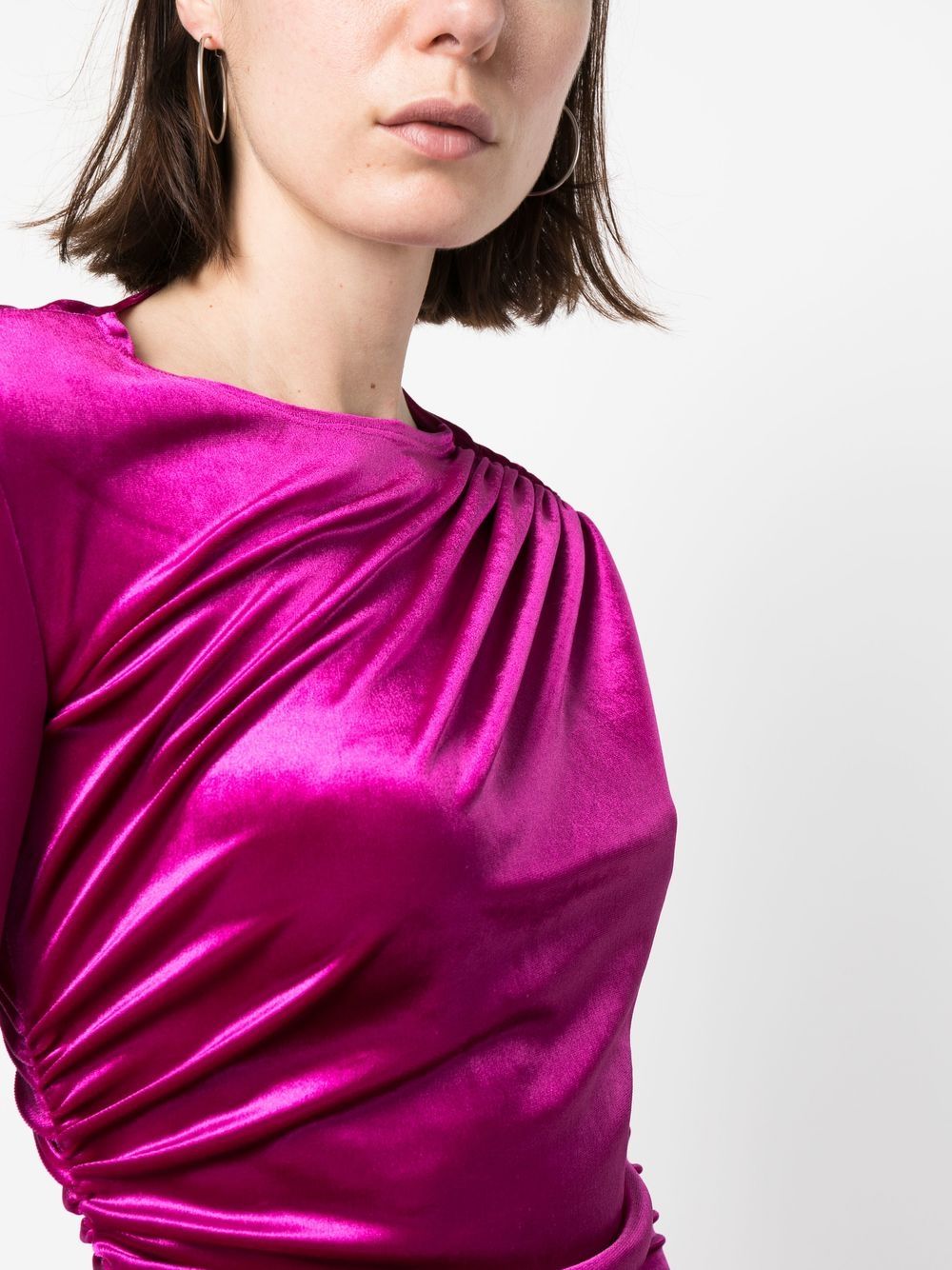 Shop Atlein Gathered Velvet Long-sleeve Top In Rosa