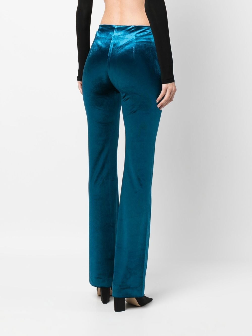 Shop Atlein Flared Velvet Trousers In Blue