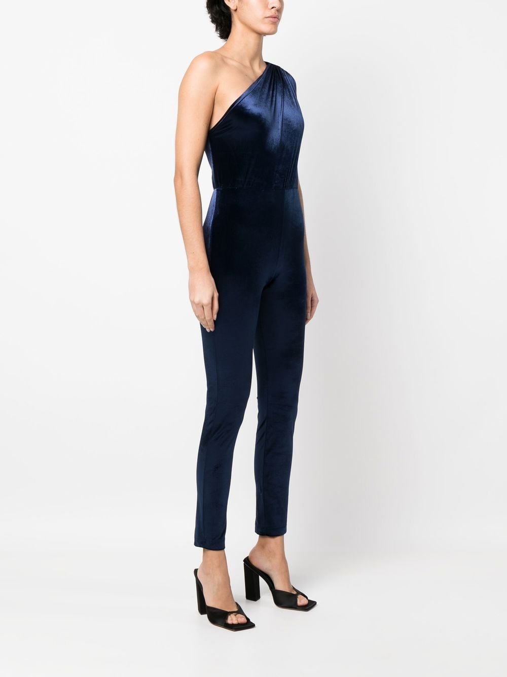 Shop Atlein Velvet One-shoulder Jumpsuit In Blau