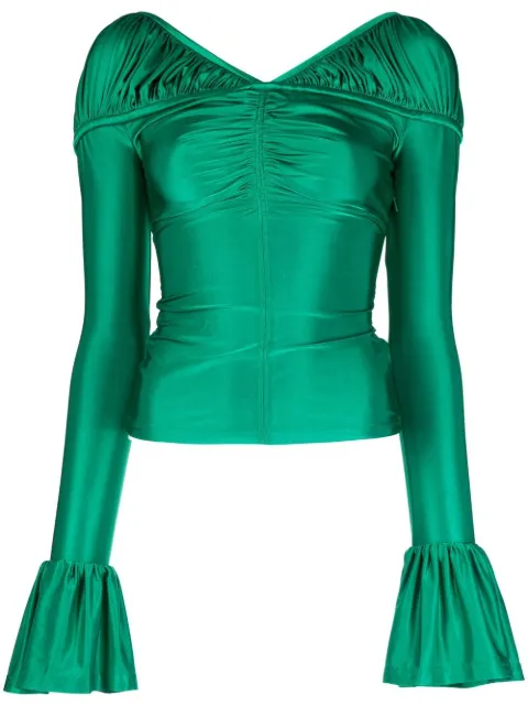 Rabanne top drapeado con volantes en las mangas