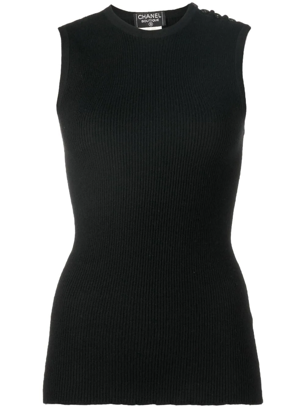 Pre-owned Chanel 1995 Ribbed-knit Tank Top In Black