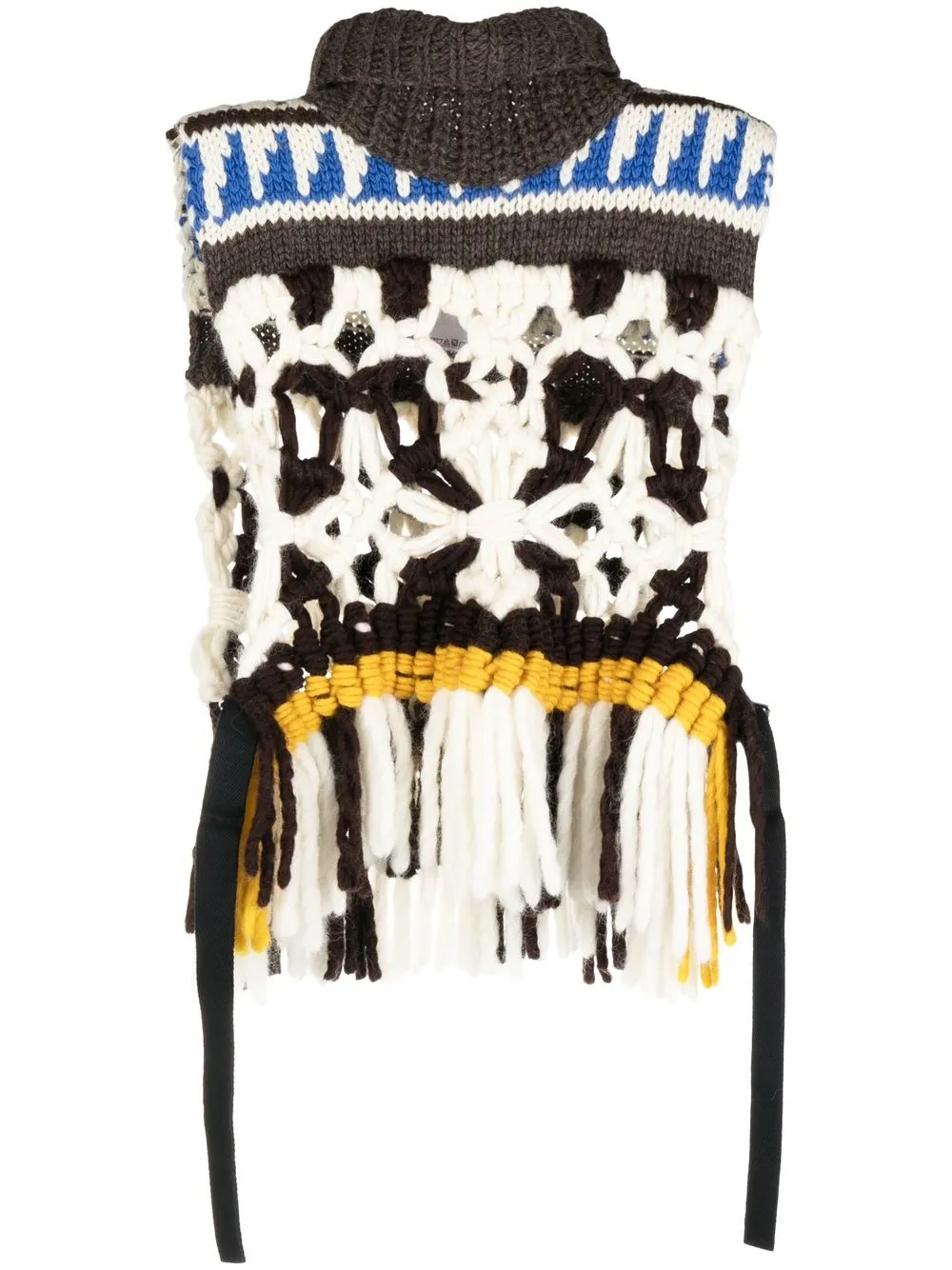 

sacai fringed wool open-knit jumper - Brown