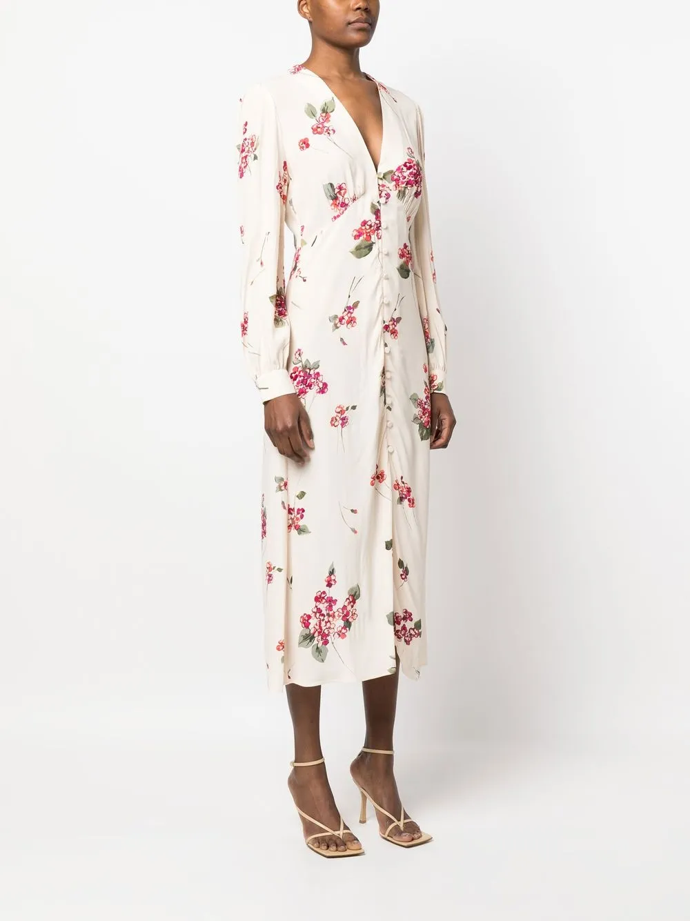 Twinset Floral-print Midi Dress In Neutrals
