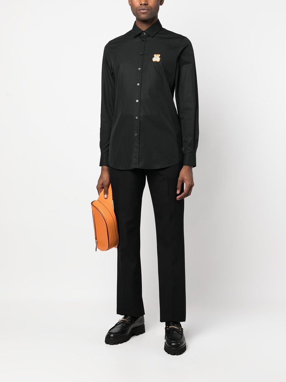 Shop Moschino Embroidered-teddy Poplin Shirt In Black