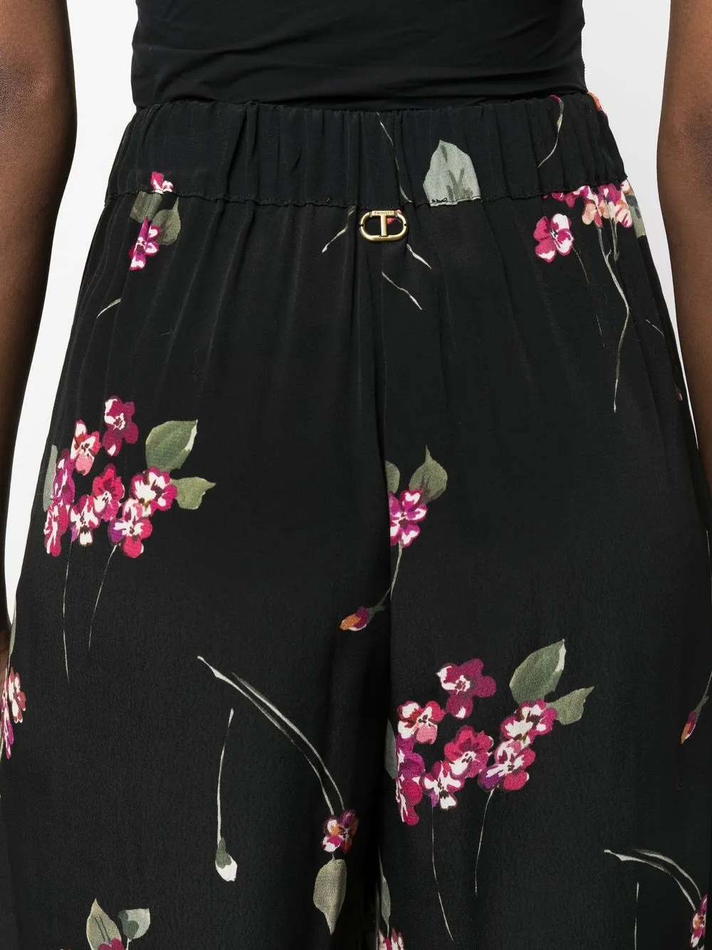 Twinset Floral-print Palazzo Trousers In Black