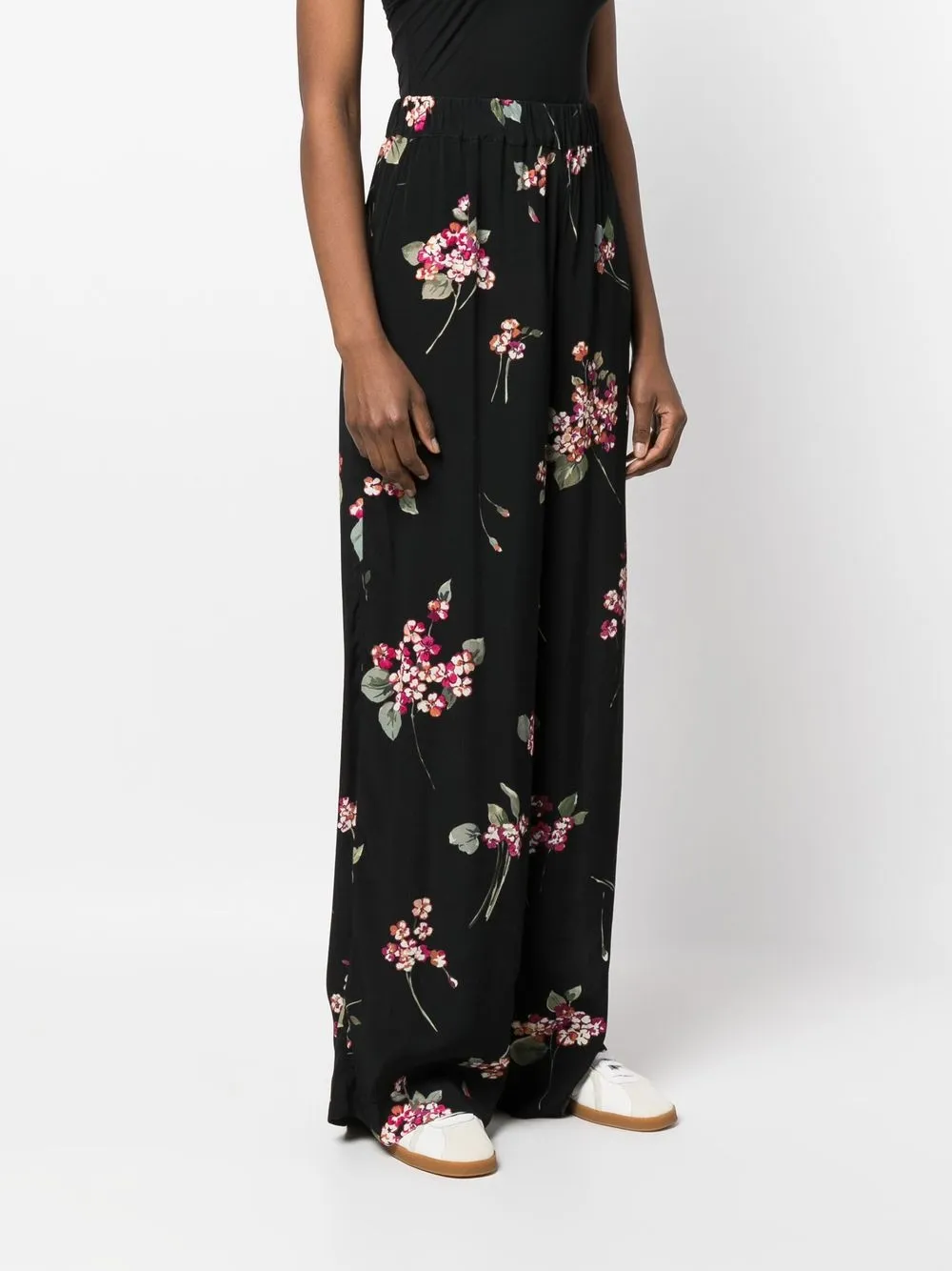 Twinset Floral-print Palazzo Trousers In Black