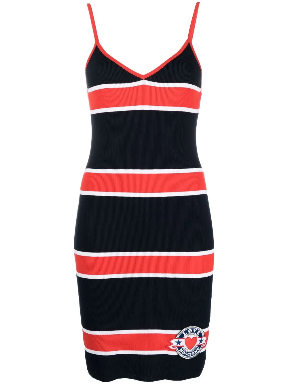 Love Moschino Striped Ribbed Dress In Blau