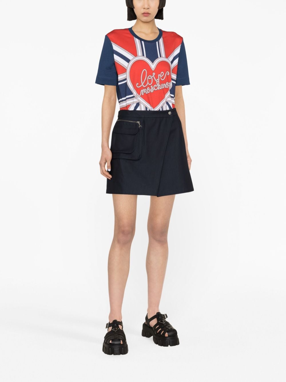 Love Moschino Flag & Heart jersey T-shirt - Blauw