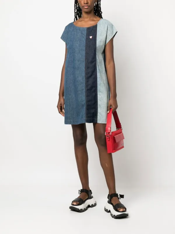 Love Moschino stripe-panel Denim Dress | Blue | FARFETCH