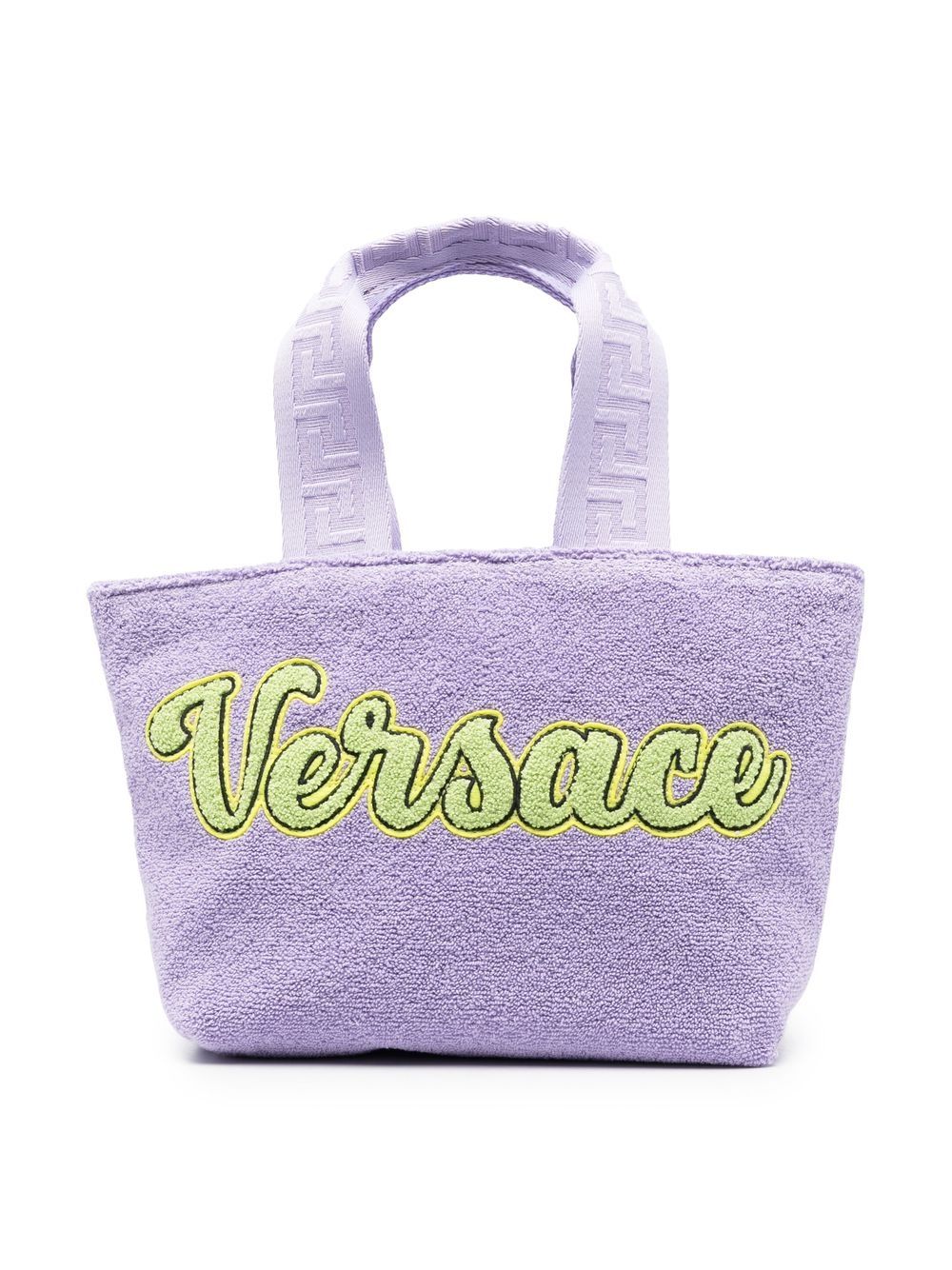 Versace Kids' Logo Embroidered Terry Cloth Handbag In Purple