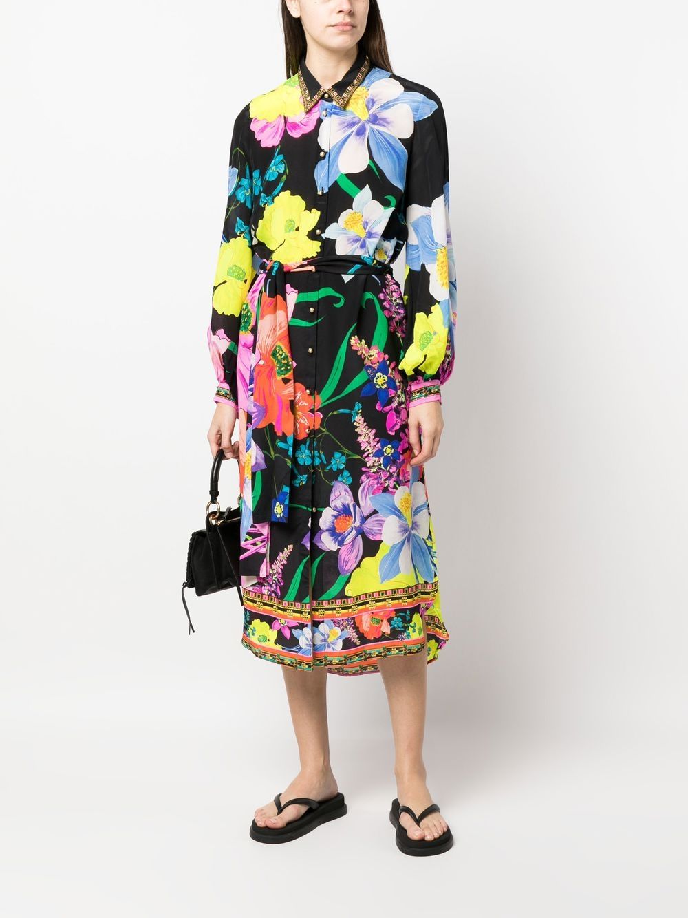 Shop Camilla Away With The Fairies-print Shirtdress In Black